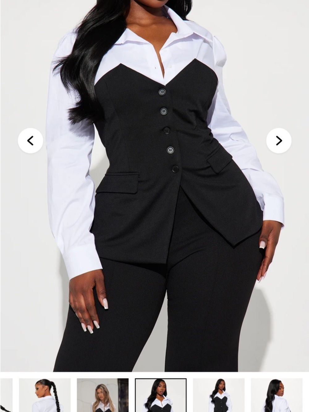 Fashion Nova Black Bustier Blazer Top with White Shirt Detail